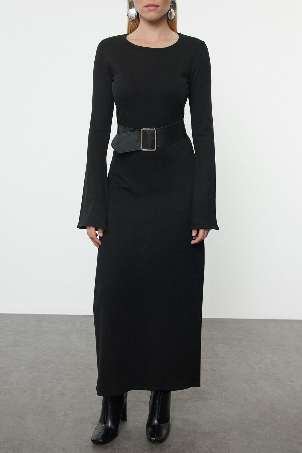 TRENDYOLMILLA Vizon Midi Triko Kemerli Elbise TWOAW25EL00034  фото 3