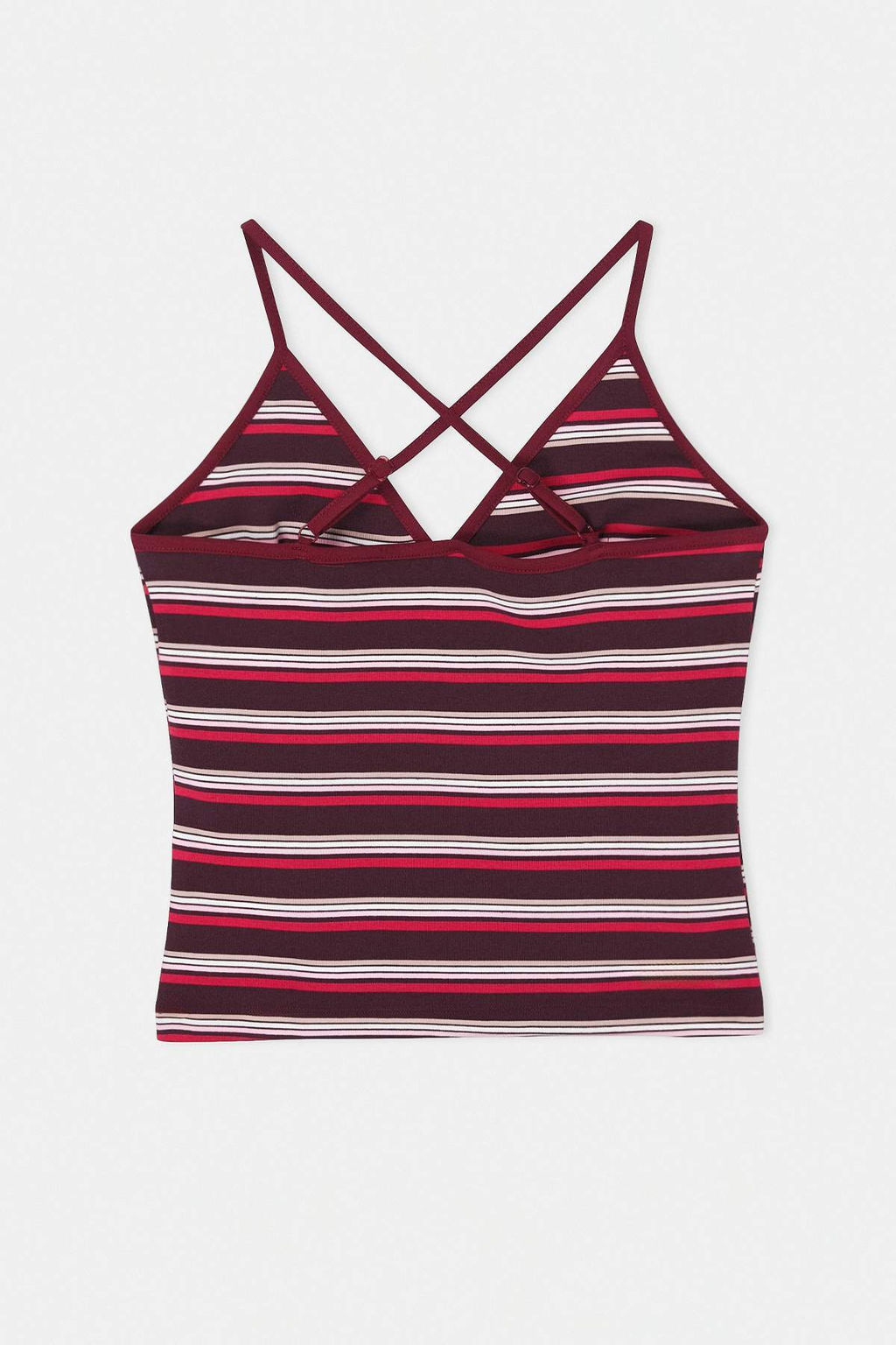 Bordo Cizgili Fitted/Vucuda Oturan V Yaka Ince Ask?l? Kolsuz Pamuk Ribana Orme Bluz TWOSS26BZ00383 - Trendyolmilla фото 2