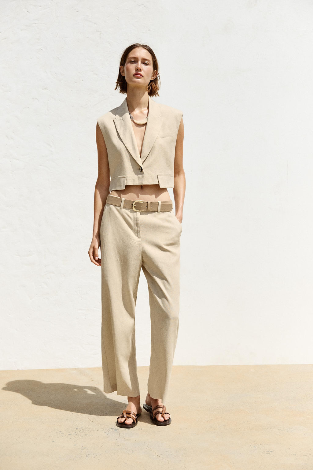 LINEN BLEND CULOTTES WITH BELT - Zara фото 9