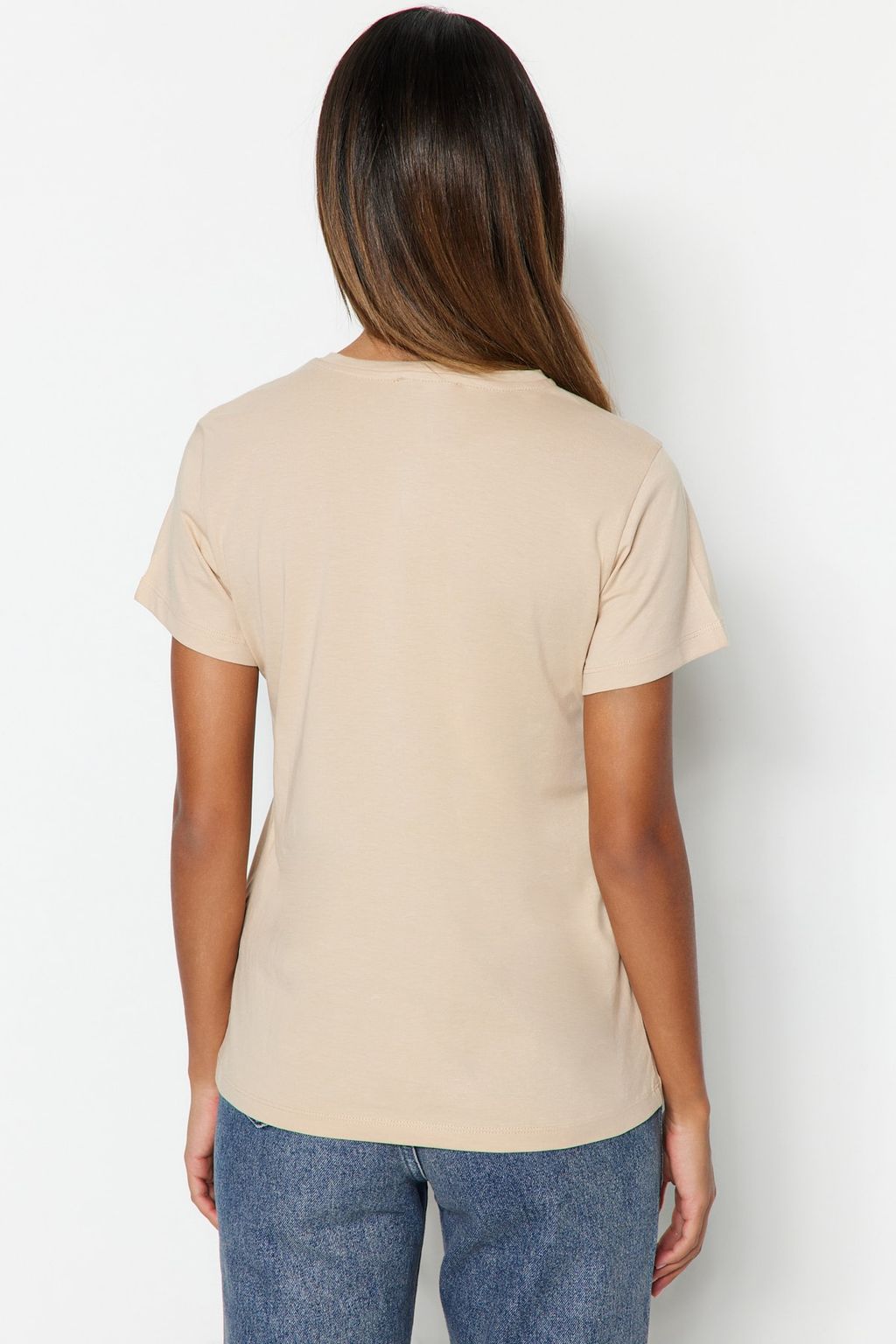 Kahverengi-Bej-Haki Cizgili 3lu Paket Basic Bisiklet Yaka Orme T-Shirt TWOSS20TS0146