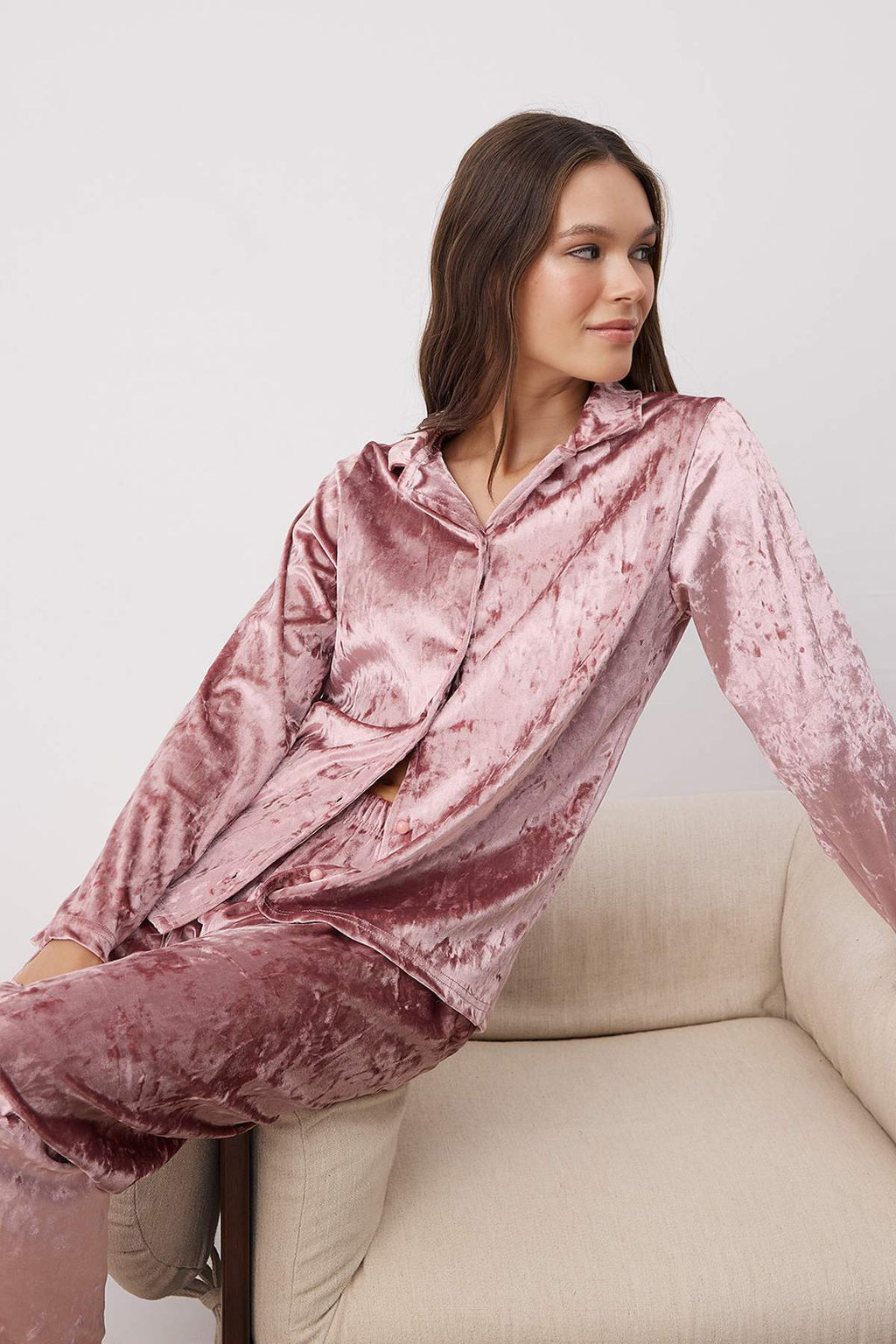 Pembe Kadife Orme Pijama Tak?m? THMAW26PT00192 - Trendyolmilla фото 2