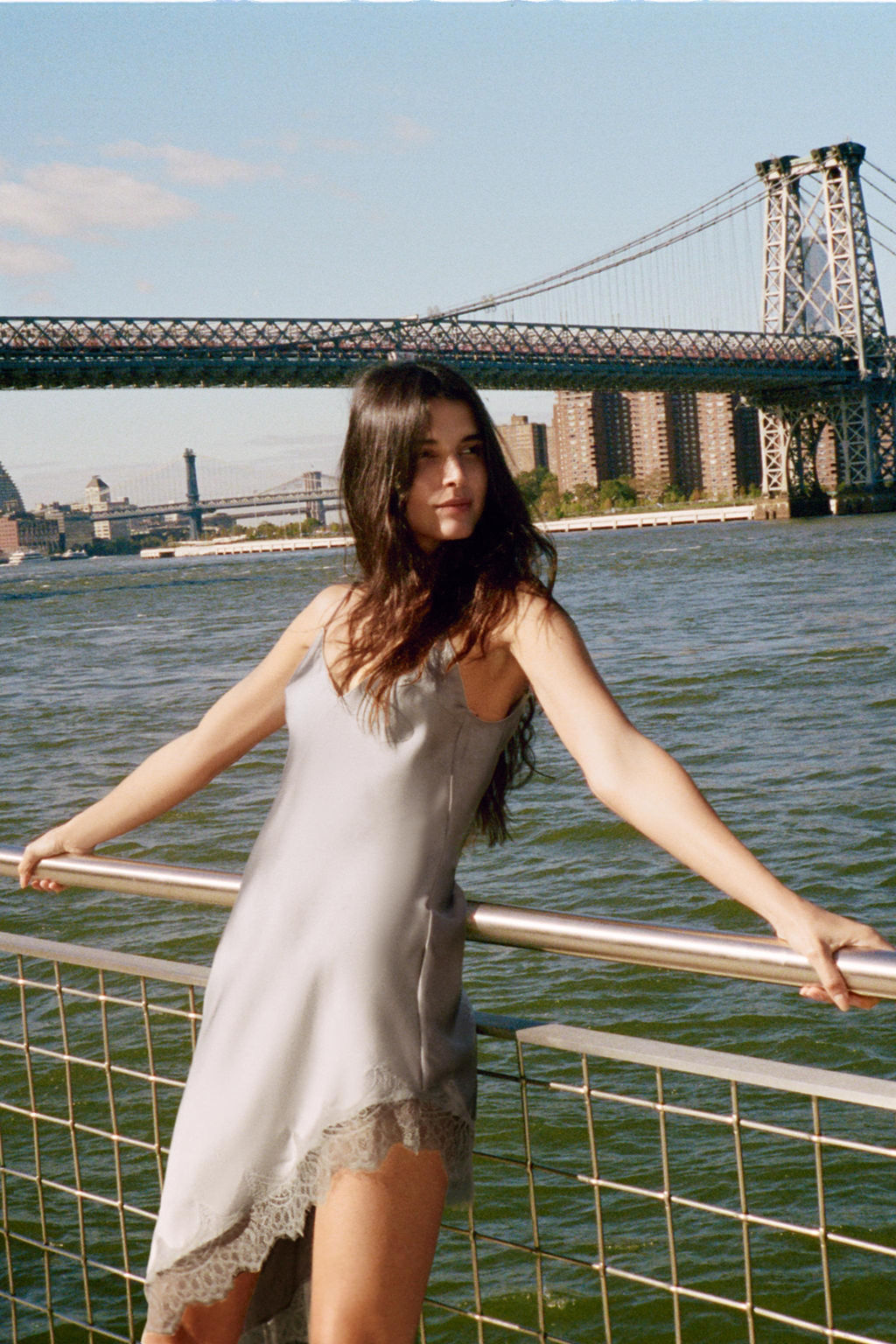 ASYMMETRIC SATIN LACE DRESS