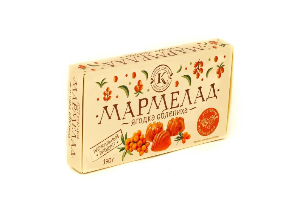 Мармелад желейно-фруктовый "С облепихой" на пектине 0,19 кг картон