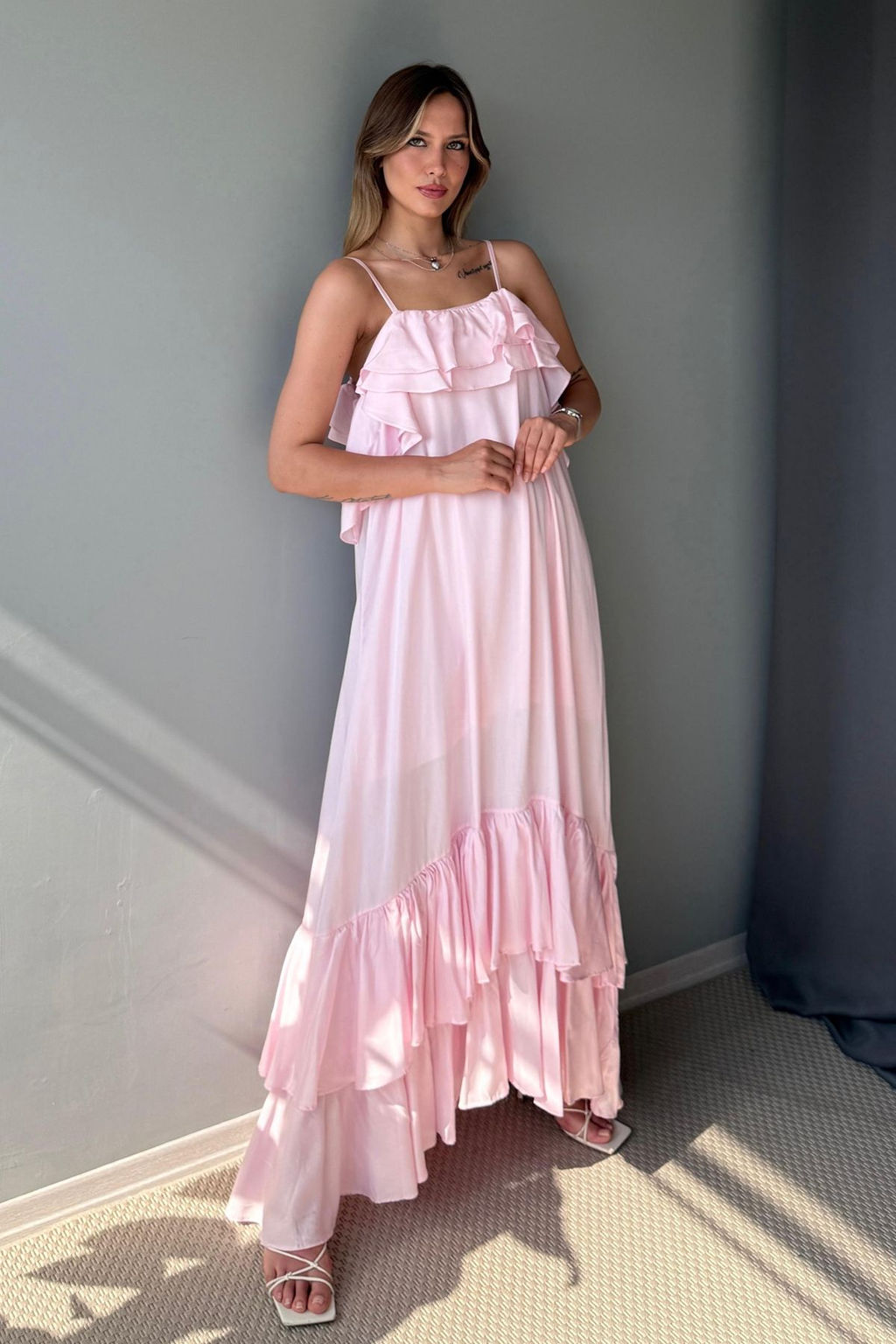 Pembe F?rf?r Detayl? Maxi Dokuma Elbise TWOSS25EL00924 - Trendyolmilla фото 4