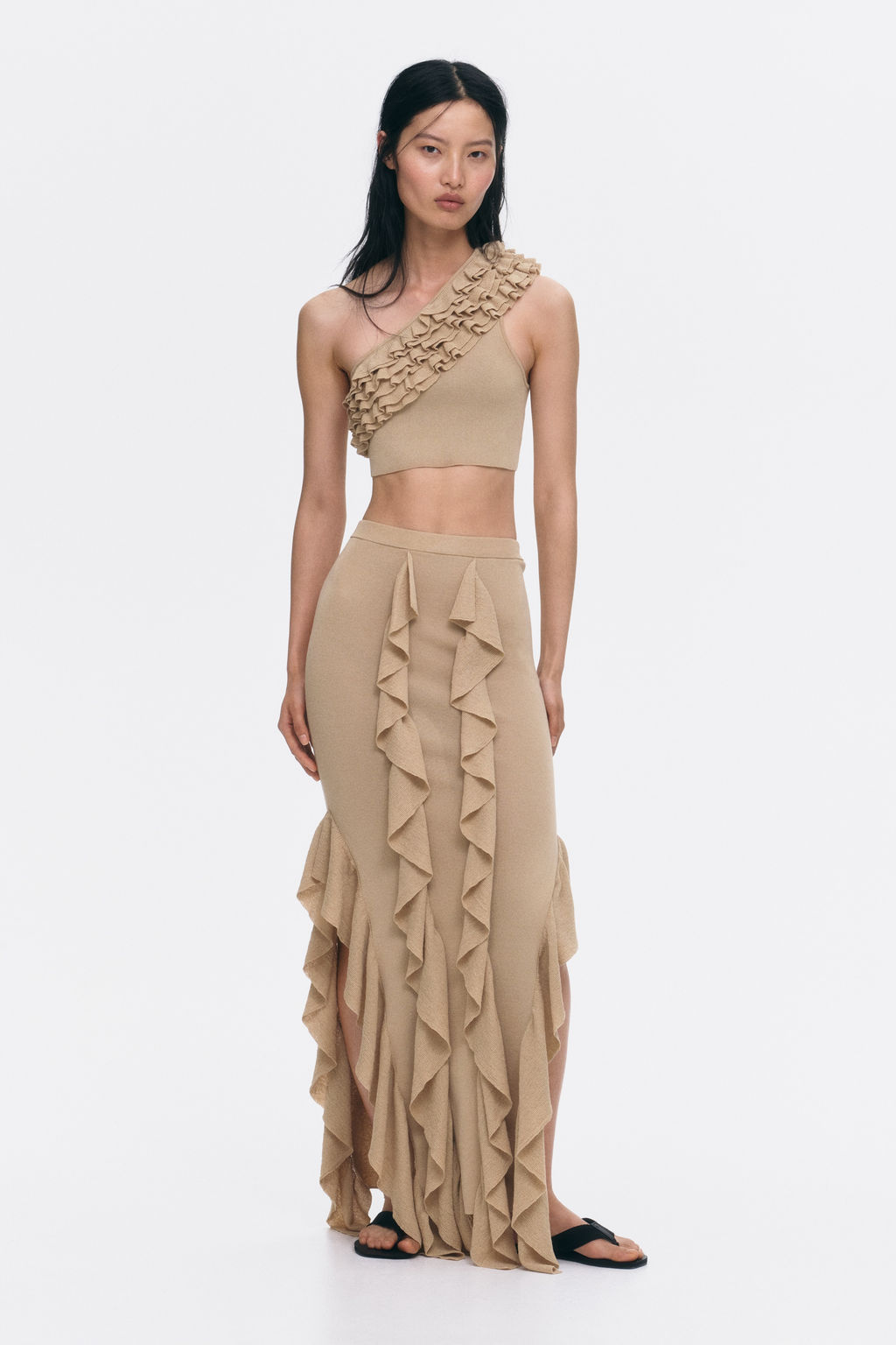 Crop top de un hombro con ribetes de volante - H&m фото 3