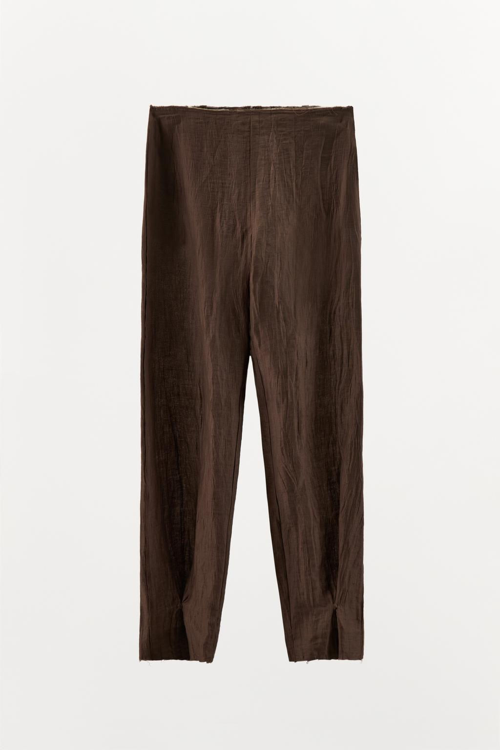 LINEN BLEND WRINKLED-EFFECT TROUSERS - Zara фото 4