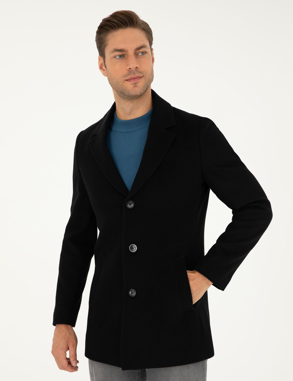 Siyah Ekstra Slim Fit Y_n Kar___ml_ Ka_e Kaban - Pierre cardin фото 3