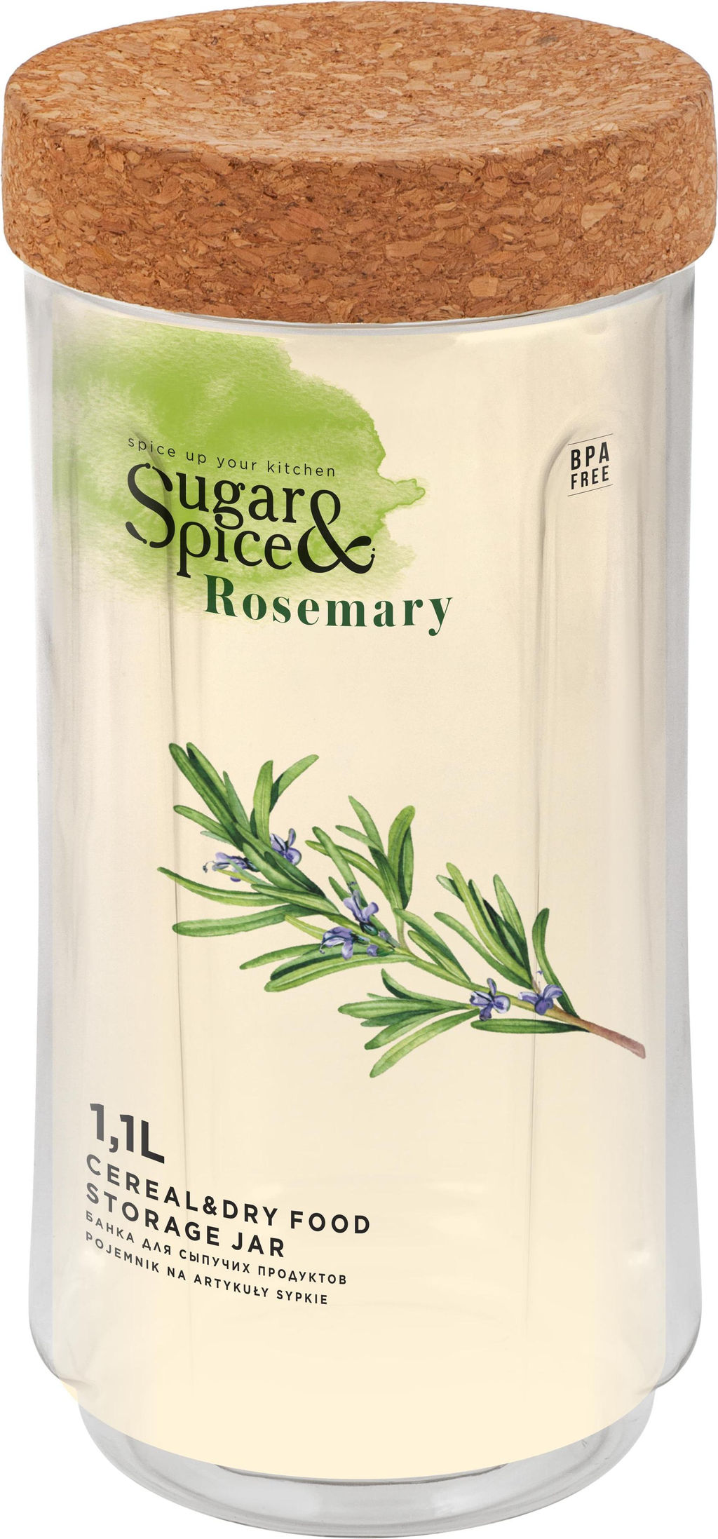 Банка для сыпучих продуктов Sugar&Spice Rosemary 1,1л с пробковой крышкой SE105810996 - Пластик репаблик фото 2