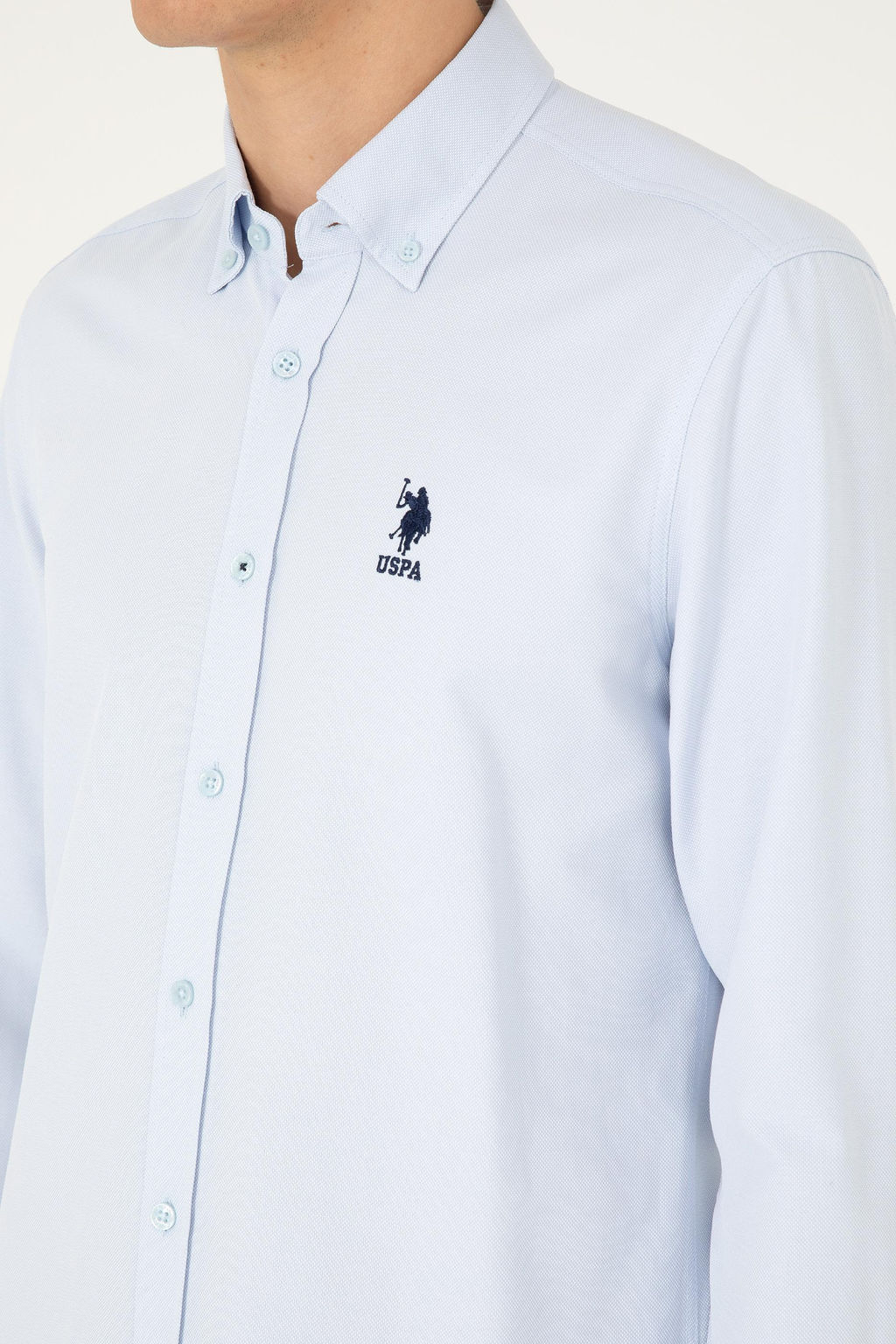 Мужская голубая базовая рубашка с длинным рукавом - U.s. polo assn фото 7