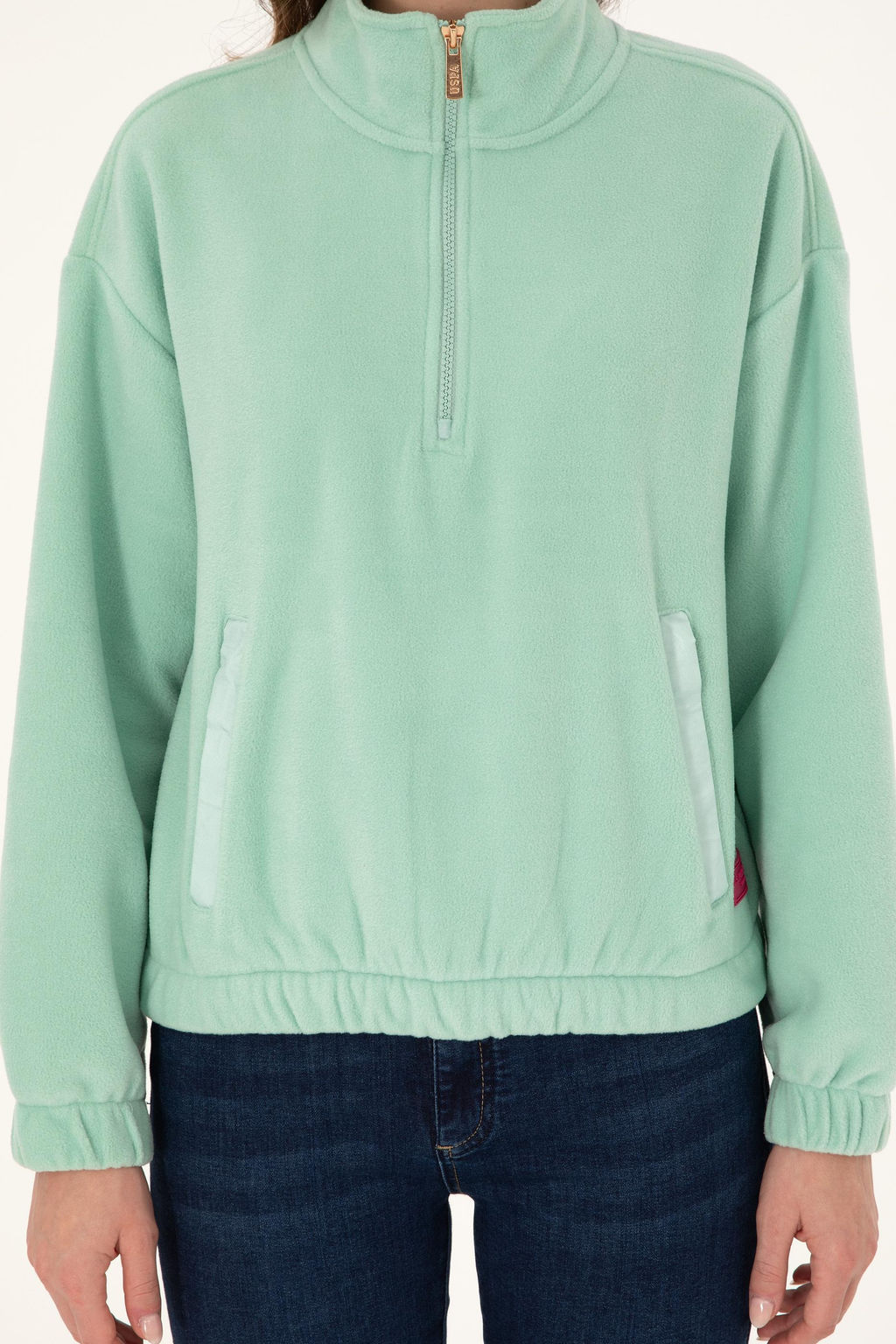 Женский флисовый свитшот зеленого цвета со стойкой на молнии Неожиданная скидка в корзине - U.s. polo assn фото 6
