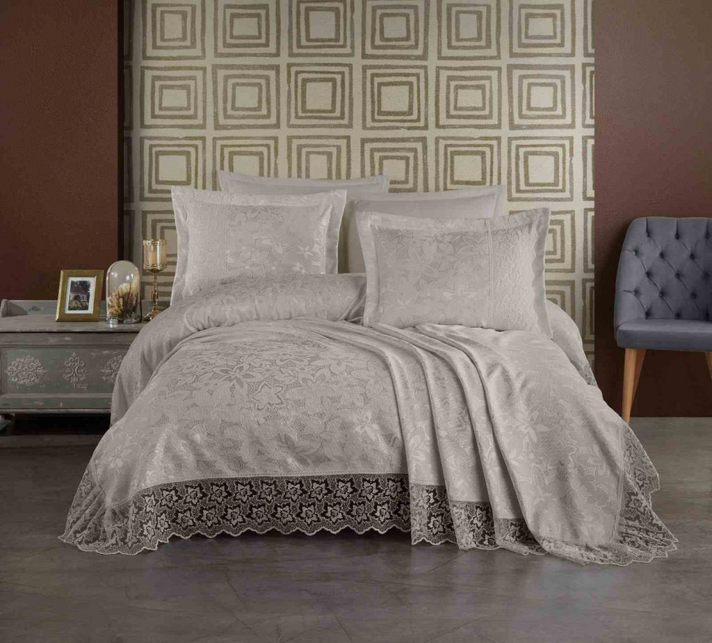 Покрывало EFOR Pique Bedspread LEYLA (240*260) с наволочками серый GRI