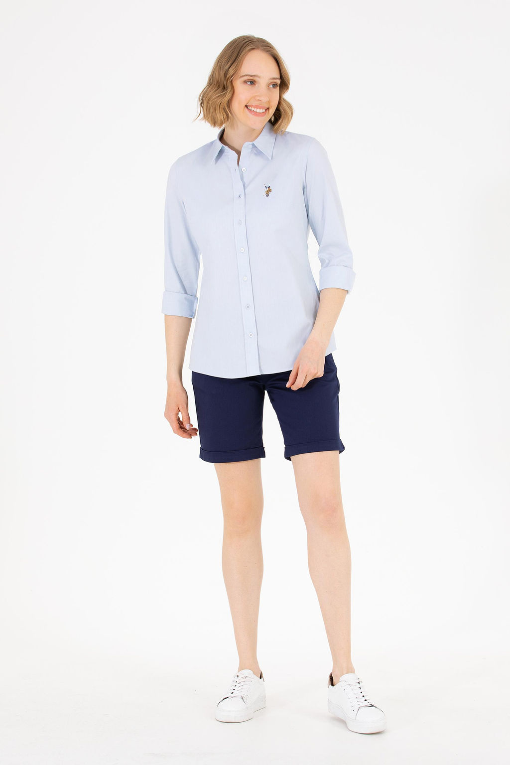 U. S. Polo Assn Женская голубая базовая рубашка с длинным рукавом - U.s. polo assn фото 2