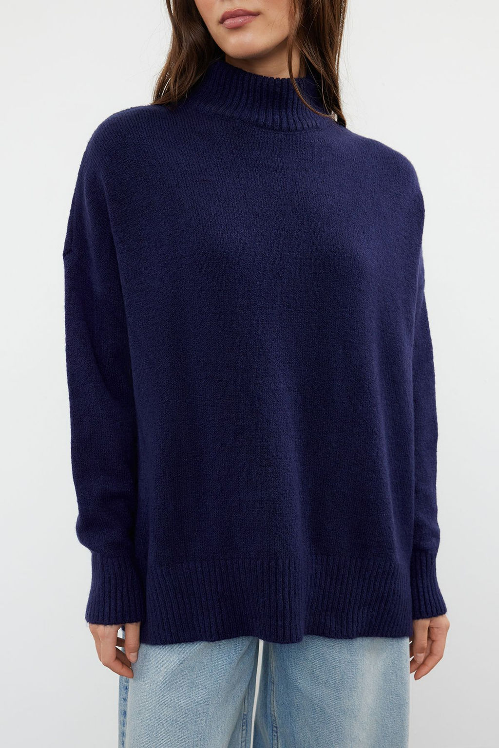 Lacivert Genis Kal?p Yumusak Dokulu Triko Kazak TWOAW23KZ00469