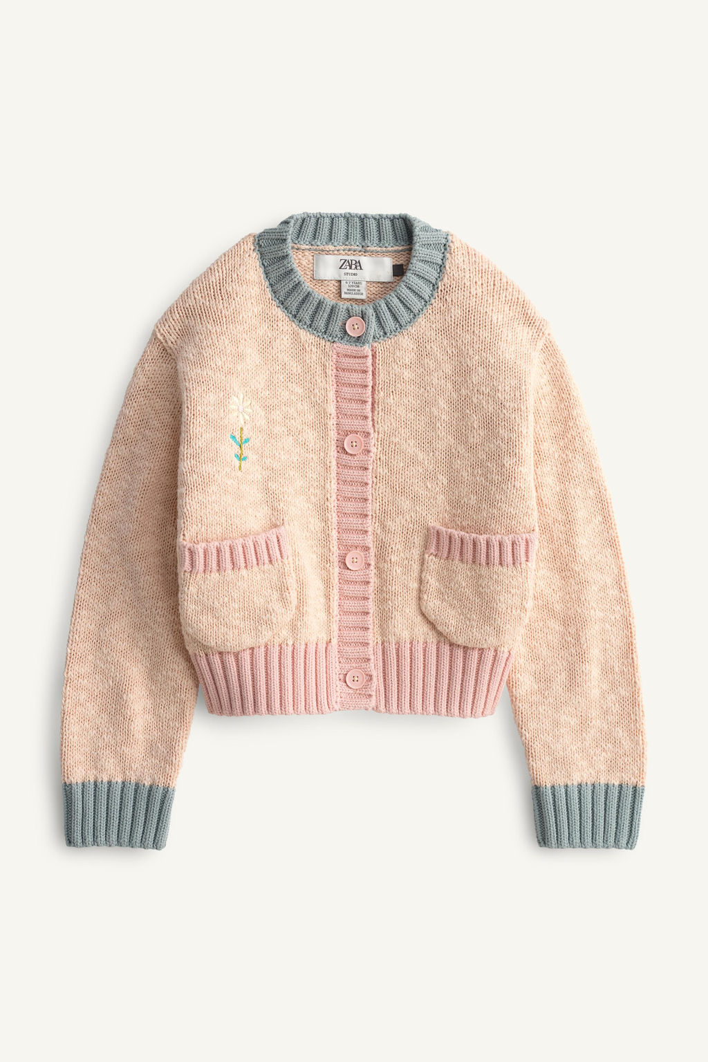 CHAQUETA PUNTO COLOR BLOCK FLOR BORDADA LIMITED EDITION / mandarina.oscuro - Zara фото 6