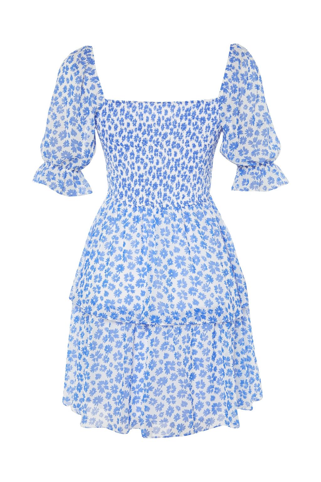 TRENDYOLMILLA Cok Renkli Cicekli Etegi Volanl? Skater/Belden Ac?lan Sifon Mini Astarl? Dokuma Elbise TWOSS22EL2772 фото 17