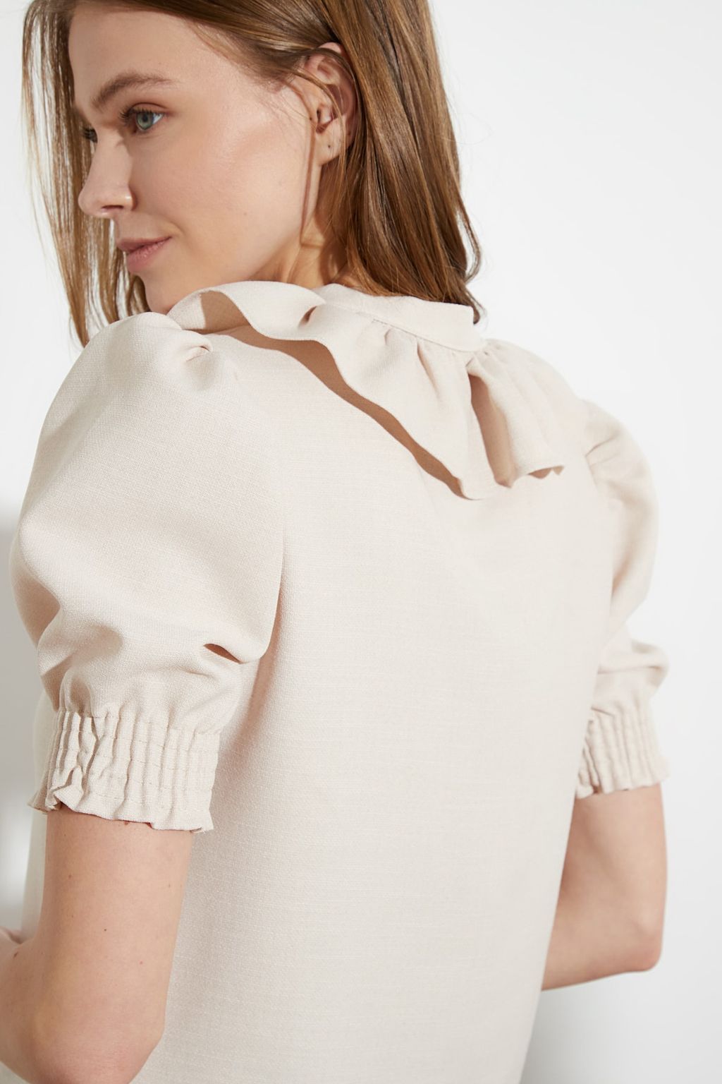 TRENDYOLMILLA Kahverengi Yakas? Baglama Detayl? Dokuma Gomlek TWOSS21GO0125 фото 9