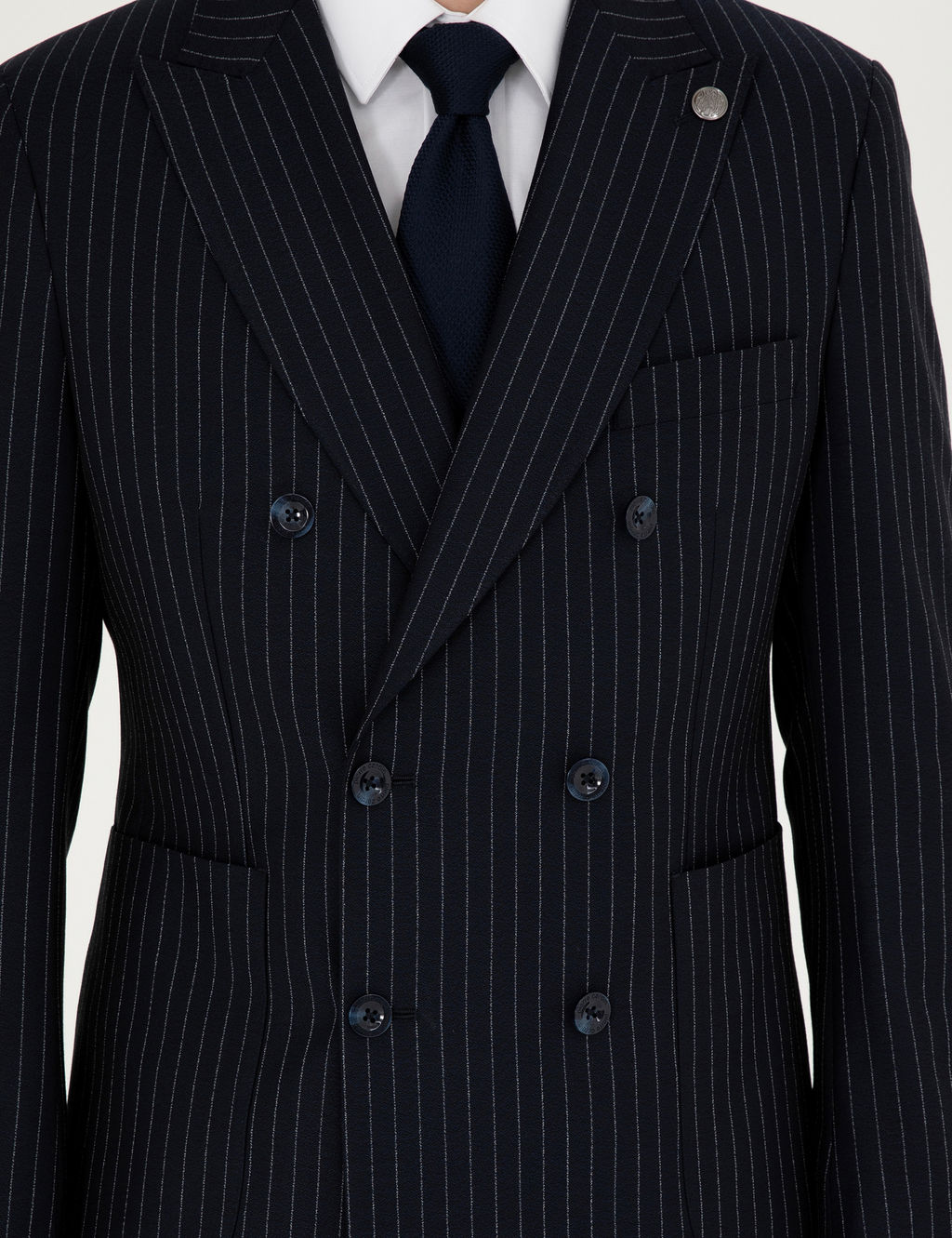 Lacivert Extra Slim Fit _izgili Kruvaze Y_n Kar___ml_ Tak_m Elbise