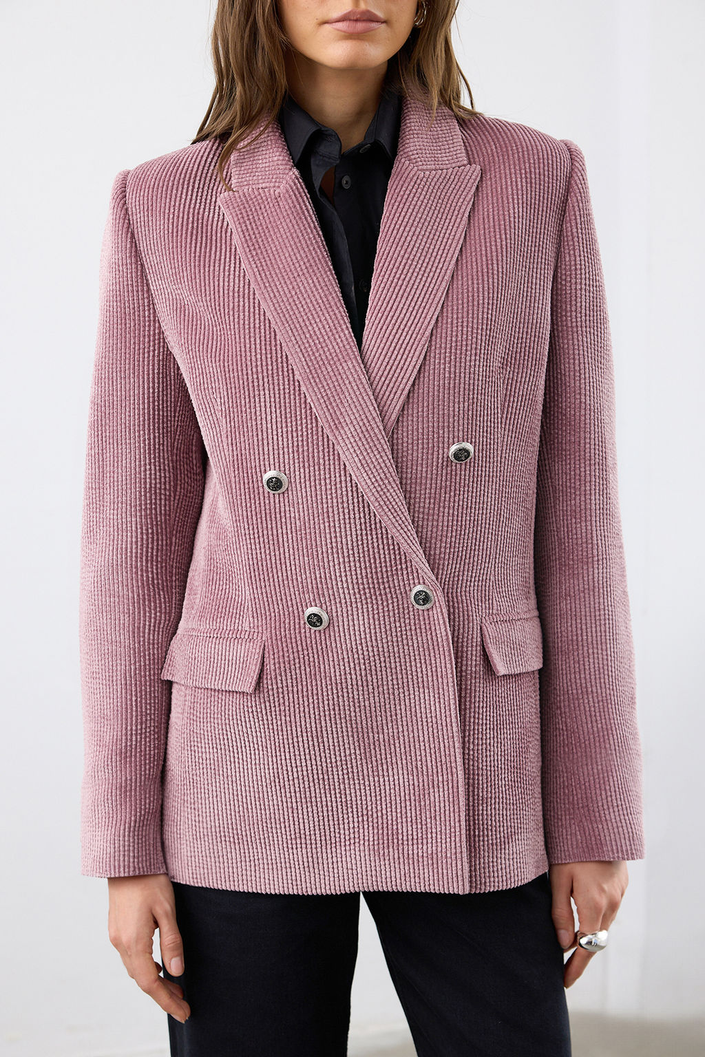 Gul Kurusu Kruvaze Kapama Regular/Normal Kal?p Fitilli Kadife Blazer Ceket TWOAW26BC00031