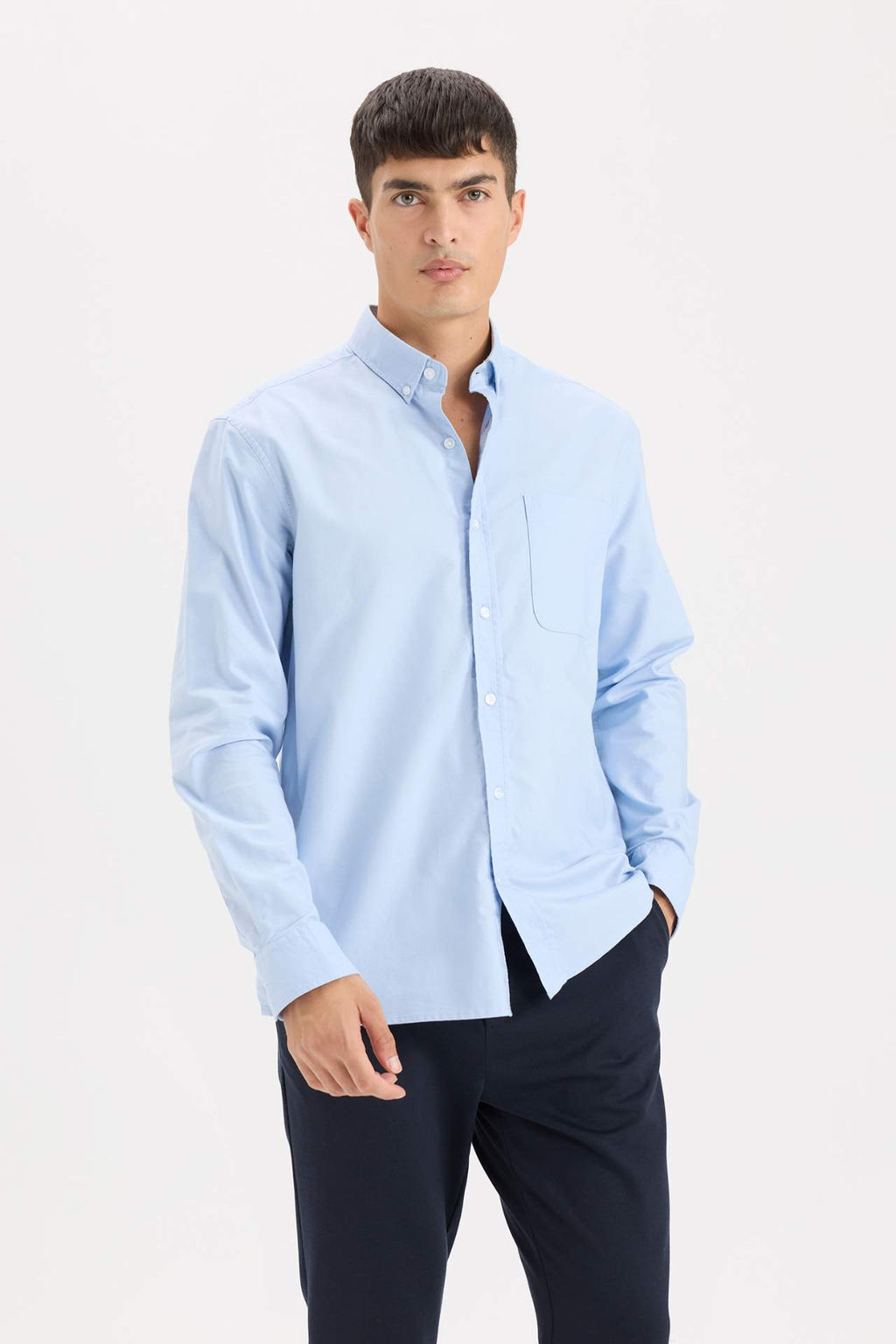 Regular Fit Oxford Cepli Uzun Kollu Basic Duz Beyaz Gomlek - Defacto фото 4