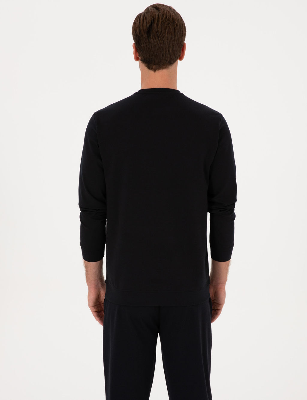 Lacivert Regular Fit Bisiklet Yaka Bask_l_ Sweatshirt