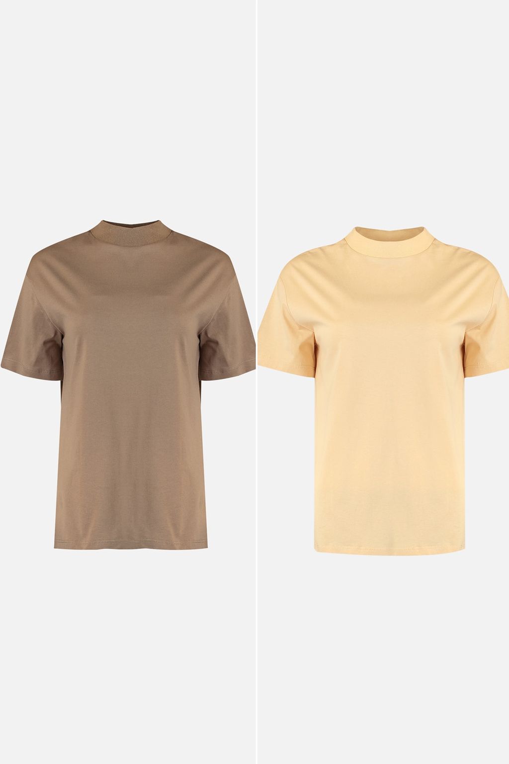 Bej-Vizon 2li Paket %100 Pamuk Basic Dik Yaka Orme T-Shirt TWOSS20TS1500