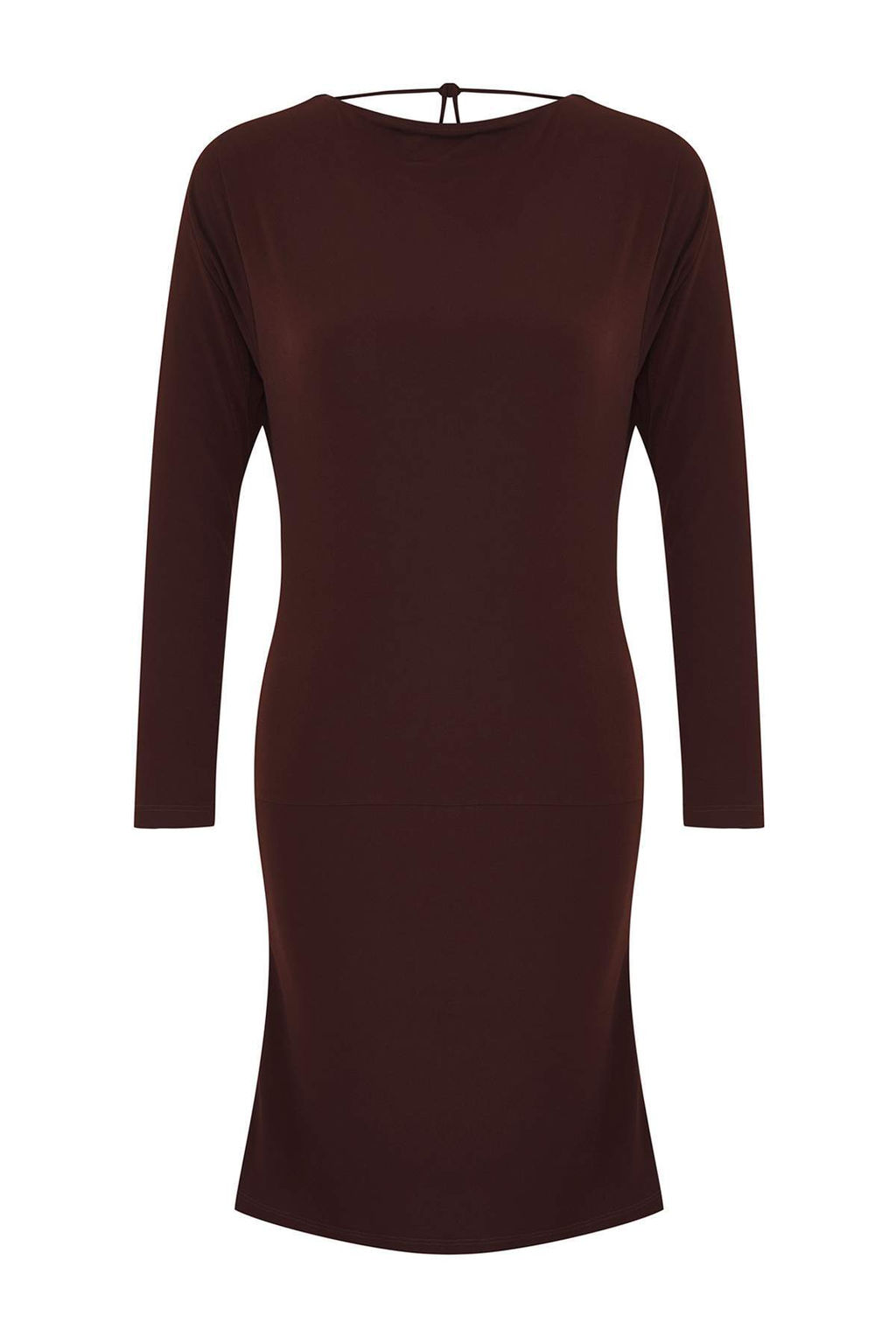 Limited Edition Kahverengi S?rt Dekolteli Mini Bodycon Uzun Kollu Esnek Orme Elbise TWOAW26EL00124