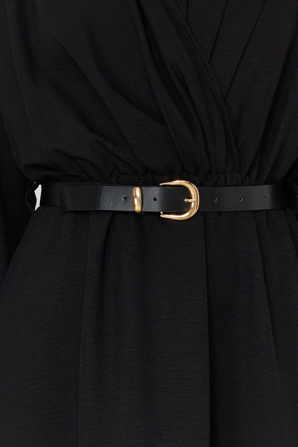 Siyah Kemerli A-line Kruvaze Yakal? Aerobin Midi Dokuma Elbise TWOSS24EL00992