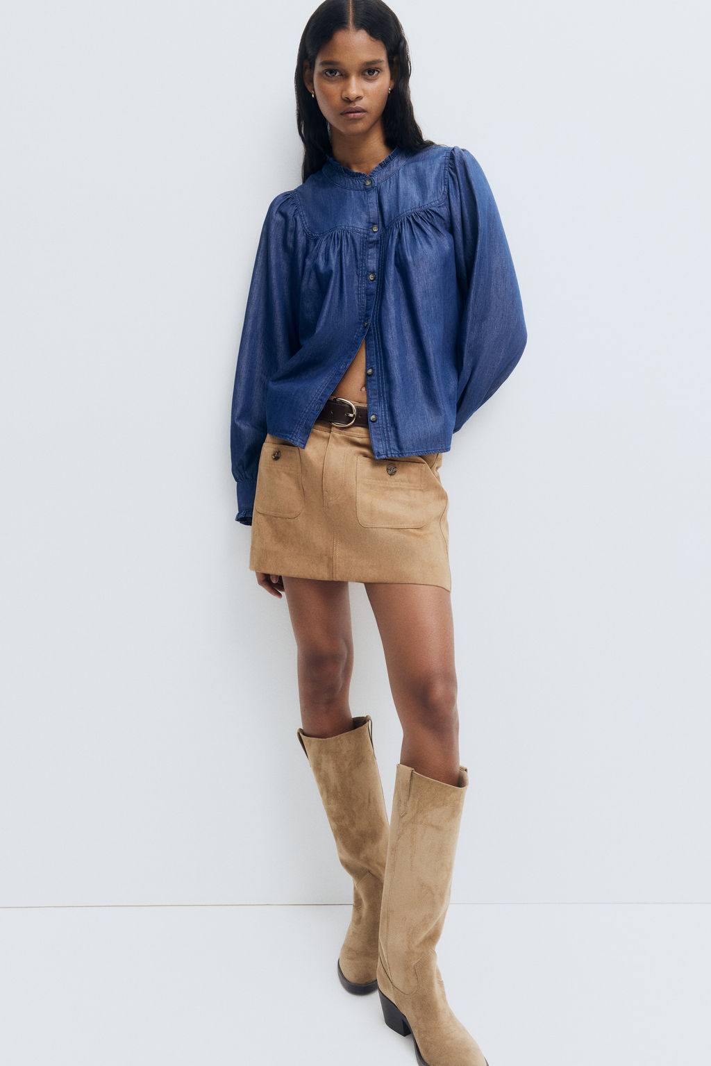 Blusa denim con ribetes de volante - H&m фото 4