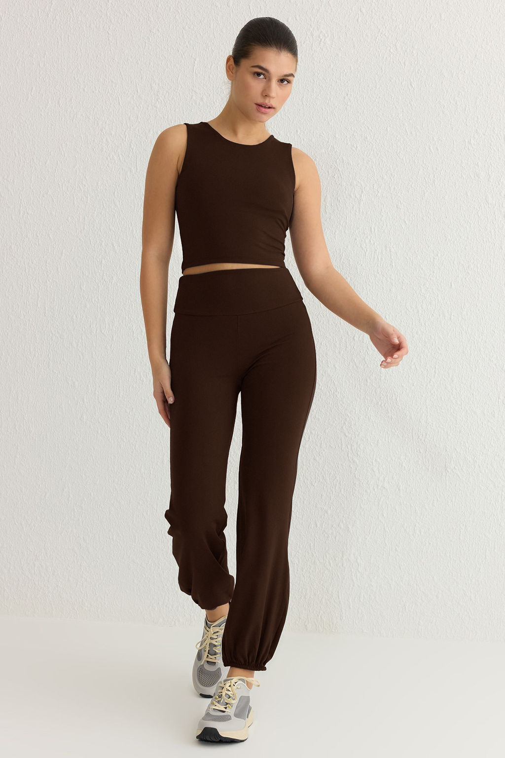 Kahverengi F?rcal? Soft Kumas Reflektor Bask?l? Spor Orme Tak?mlanabilir Esofman Alt? THMSS25EA00004