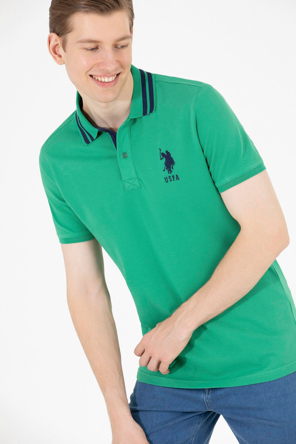 Мужская зеленая футболка с воротником поло Basic - U.s. polo assn фото 15