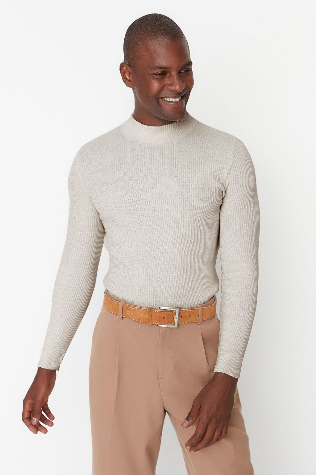 TRENDYOL MAN Ekru Slim Fit Pamuklu Yar?m Bal?kc? Yaka Fitilli Orgu Kazak TMNAW21KZ0568 - Trendyolmilla фото 70