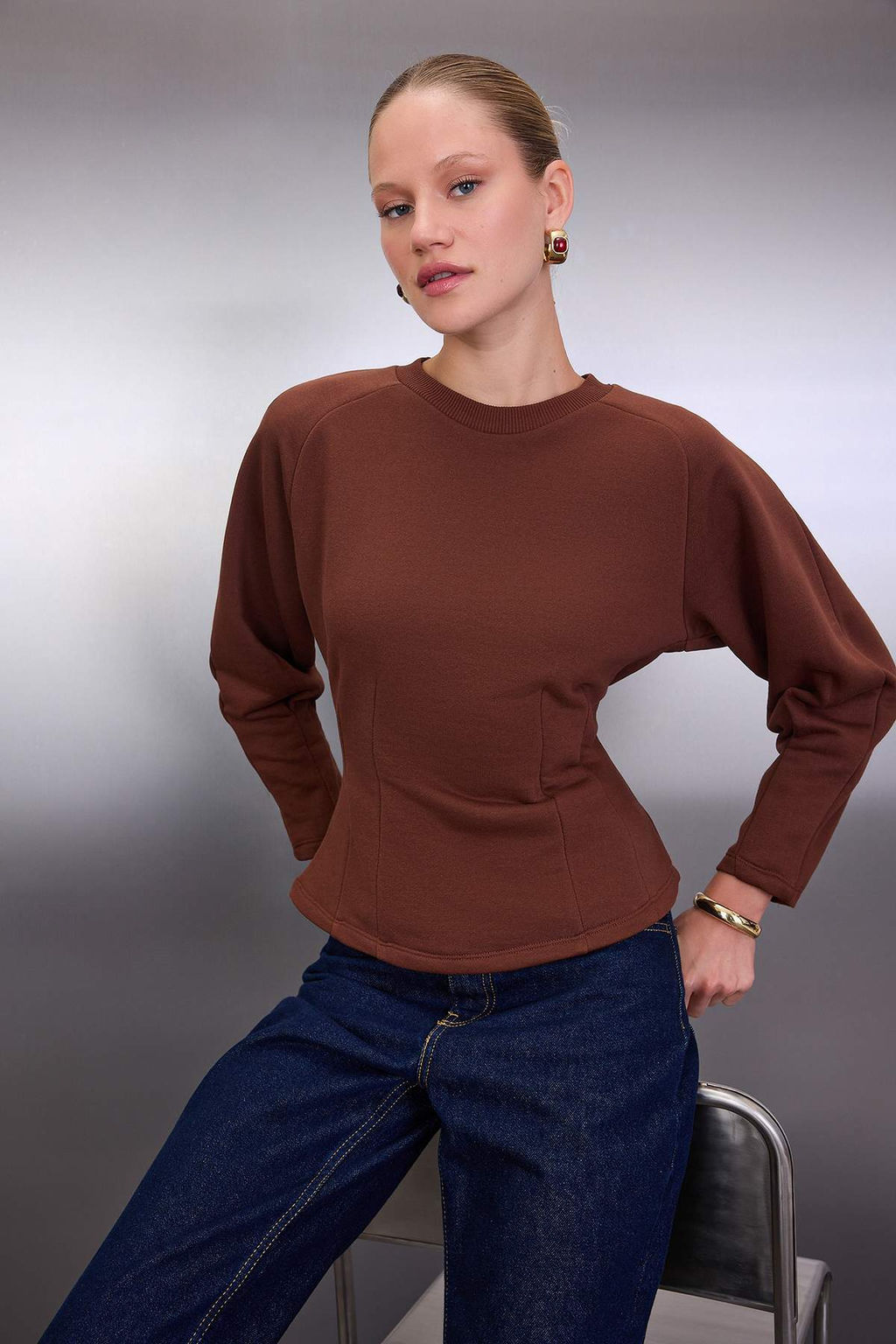 Ac?k Sar? Kal?n Sardonsuz Belden Oturmal? Bisiklet Yaka Orme Sweatshirt TWOAW26SW00068 - Trendyolmilla фото 5
