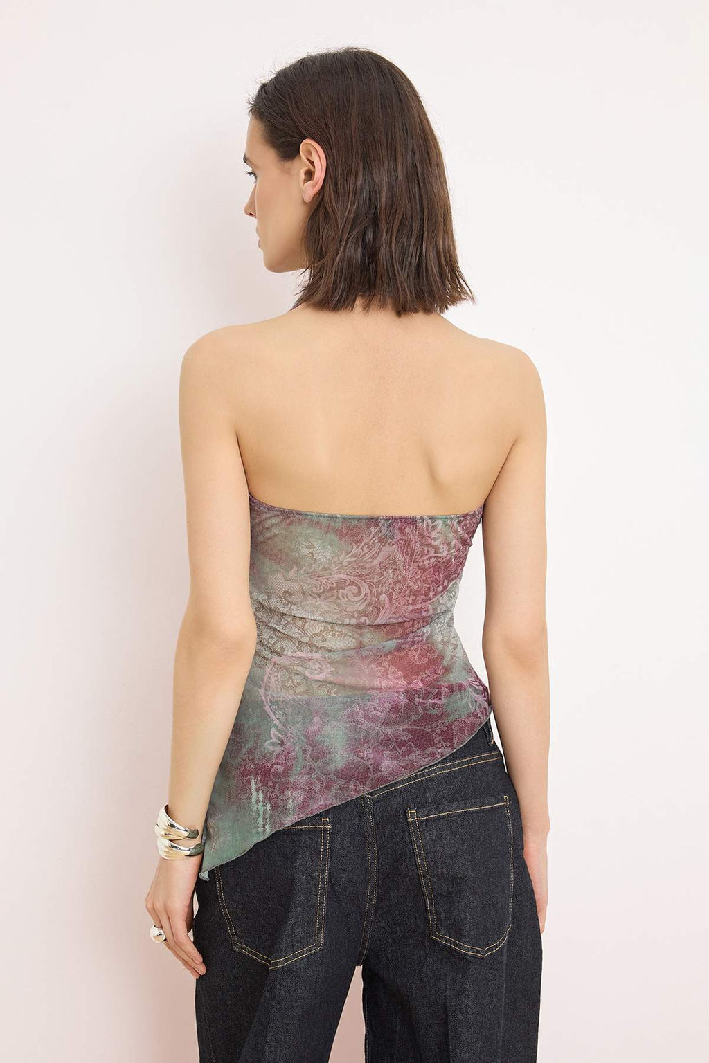 Cok Renkli Degaje Yaka Asimetrik Kesim Tul Party Bluz TPRSS26BZ00029 - Trendyolmilla фото 4