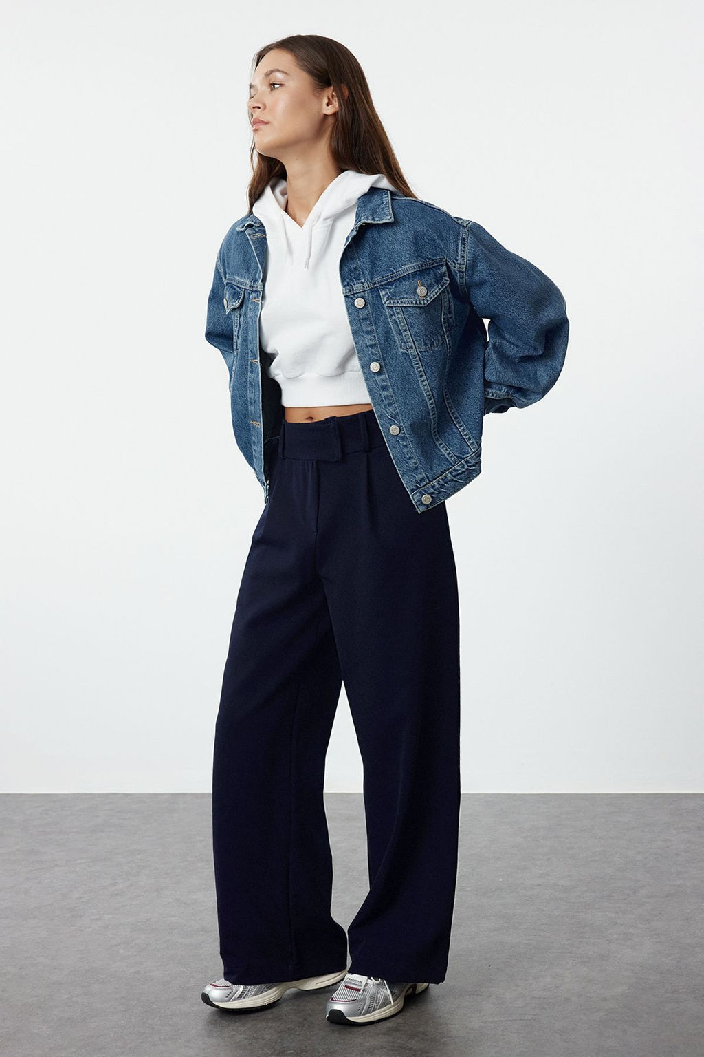 Lacivert Bel Detayl? Straight/Duz Kesim Dokuma Kumas Pantolon TWOAW25PL00038