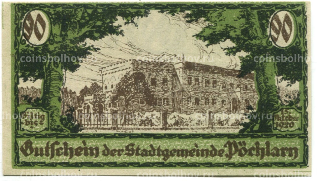 90 геллеров 1920 года Австрия Пёхларн (нотгельд)