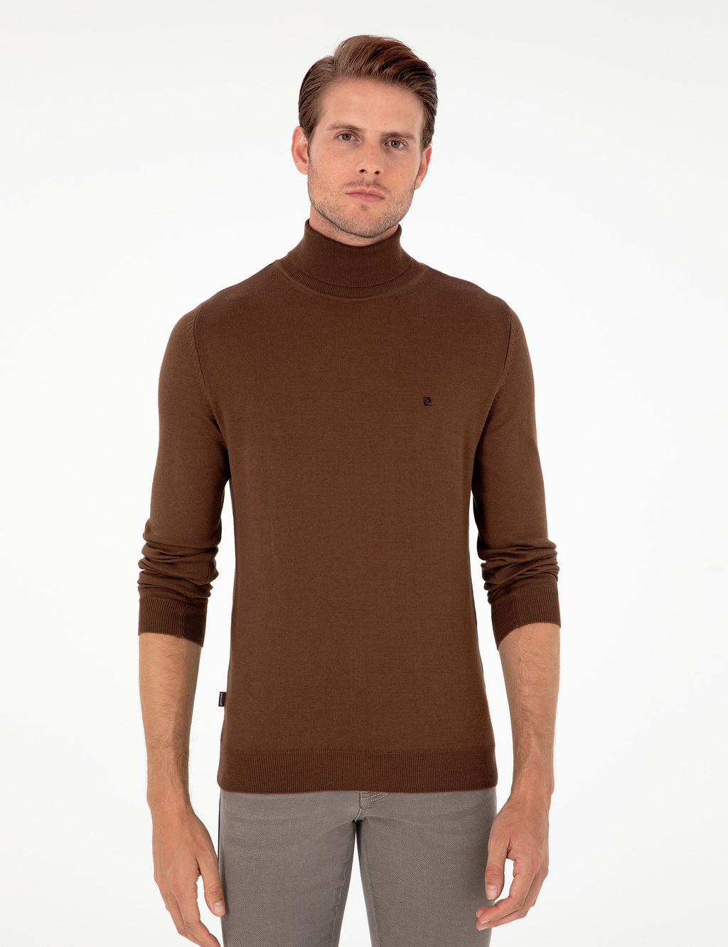 Koyu Kahverengi Slim Fit Bal_k__ Yaka Basic Triko Kazak - Pierre cardin фото 3