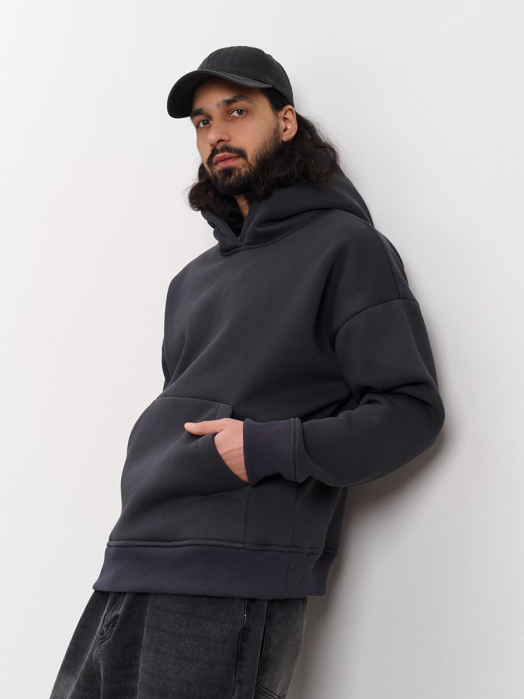 Толстовка мужская с капюшоном "Вasic" темно-серый