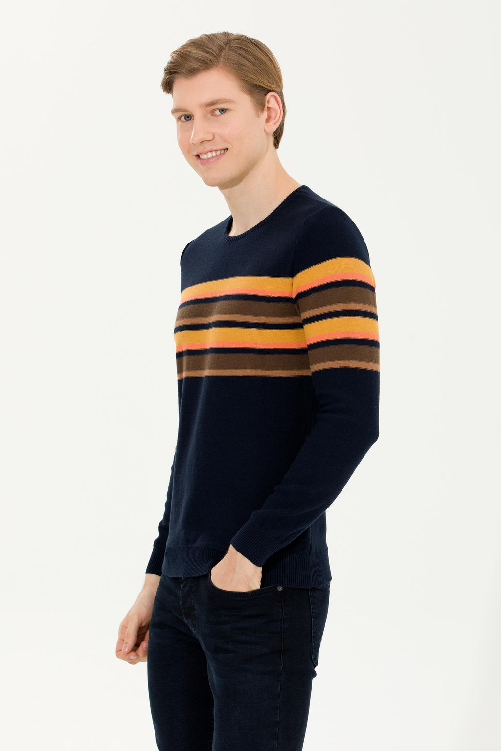 U. S. Polo Assn Мужской темно-синий трикотажный свитер с круглым вырезом - U.s. polo assn фото 4