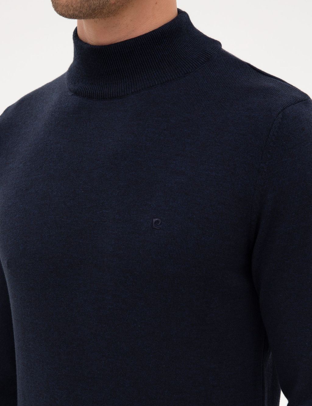Lacivert Melanj Slim Fit Yar_m Bal_k__ Yaka Basic Triko Kazak