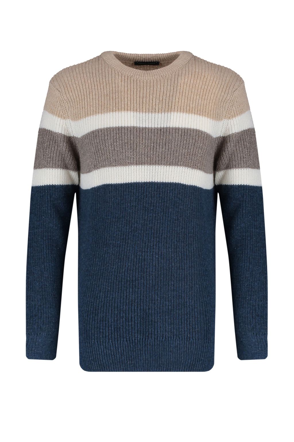 TRENDYOL MAN Gri Slim Fit Yunlu Bisiklet Yaka Panelli Renk Bloklu Triko Kazak TMNAW22KZ0343 - Trendyolmilla фото 13