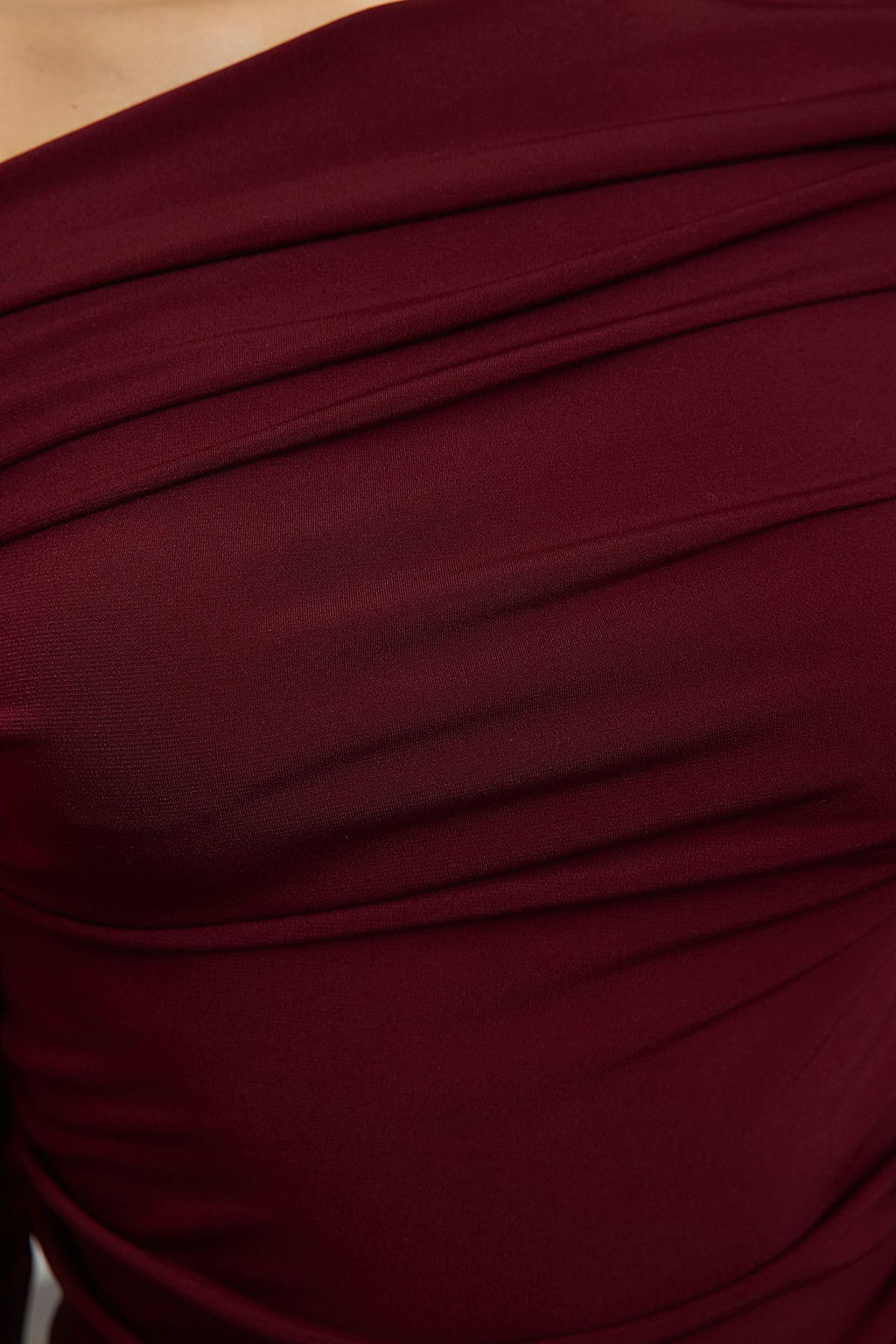 Bordo Buzgu/Drape Detayl? Fitted/Vucuda Oturan Uzun Kollu Esnek Orme Bluz TWOAW25BZ00248