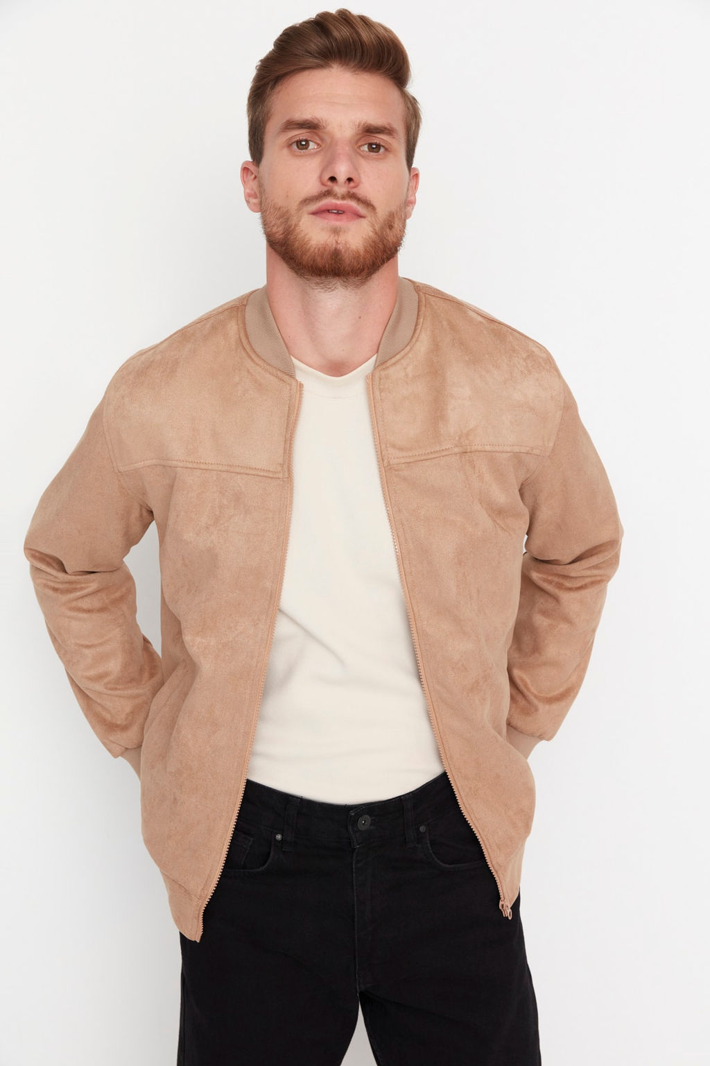 TRENDYOL MAN Camel Regular Fit Fermuarl? Suet Mont TMNAW22MO0123 - Trendyolmilla фото 3