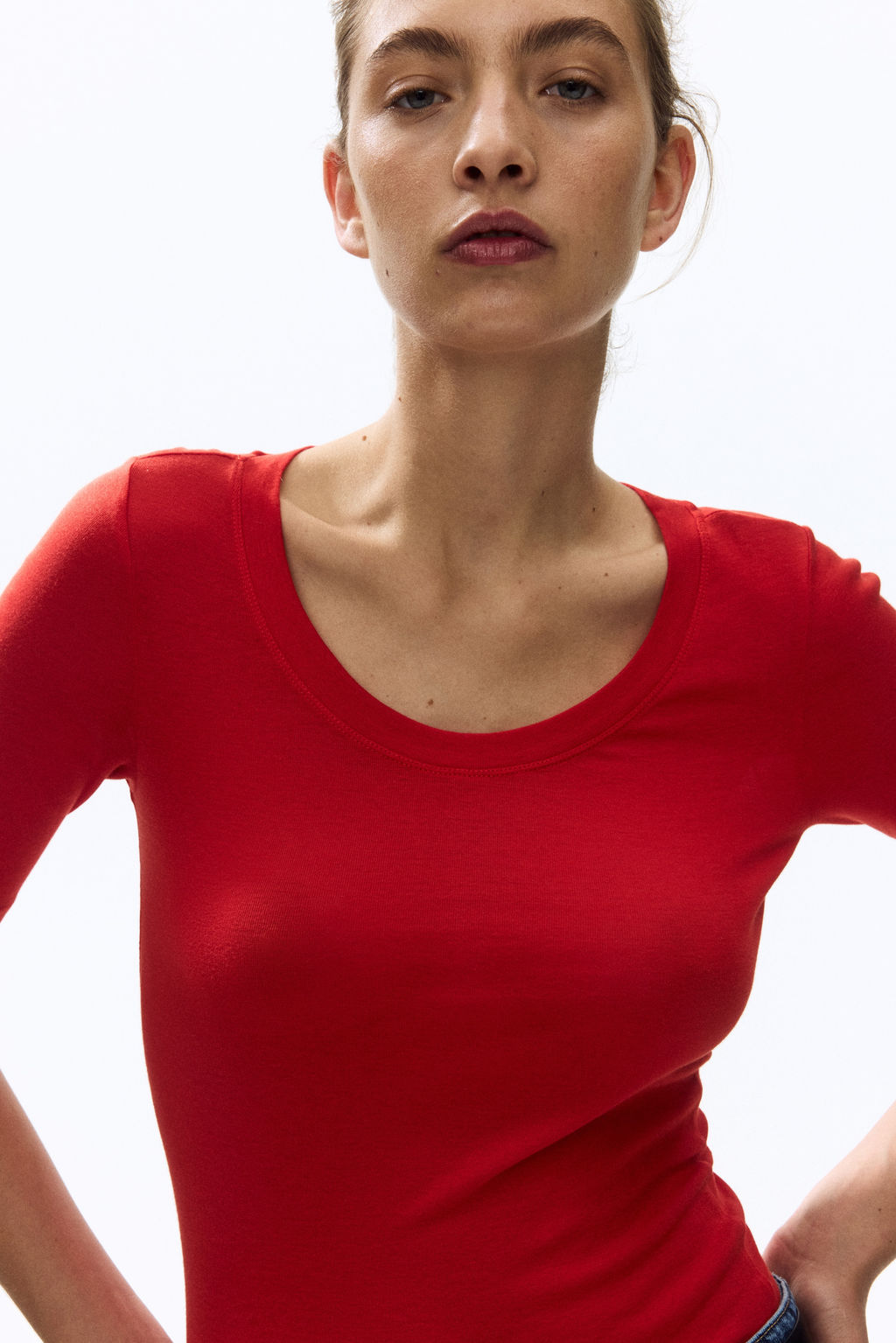 Camiseta de algod?n pima con escote en U - H&m фото 4
