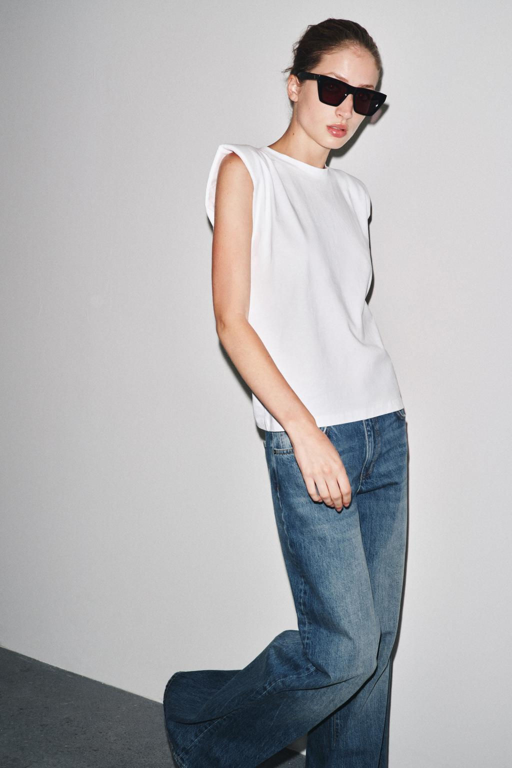 SLEEVELESS SHOULDER PAD T-SHIRT - Zara фото 5