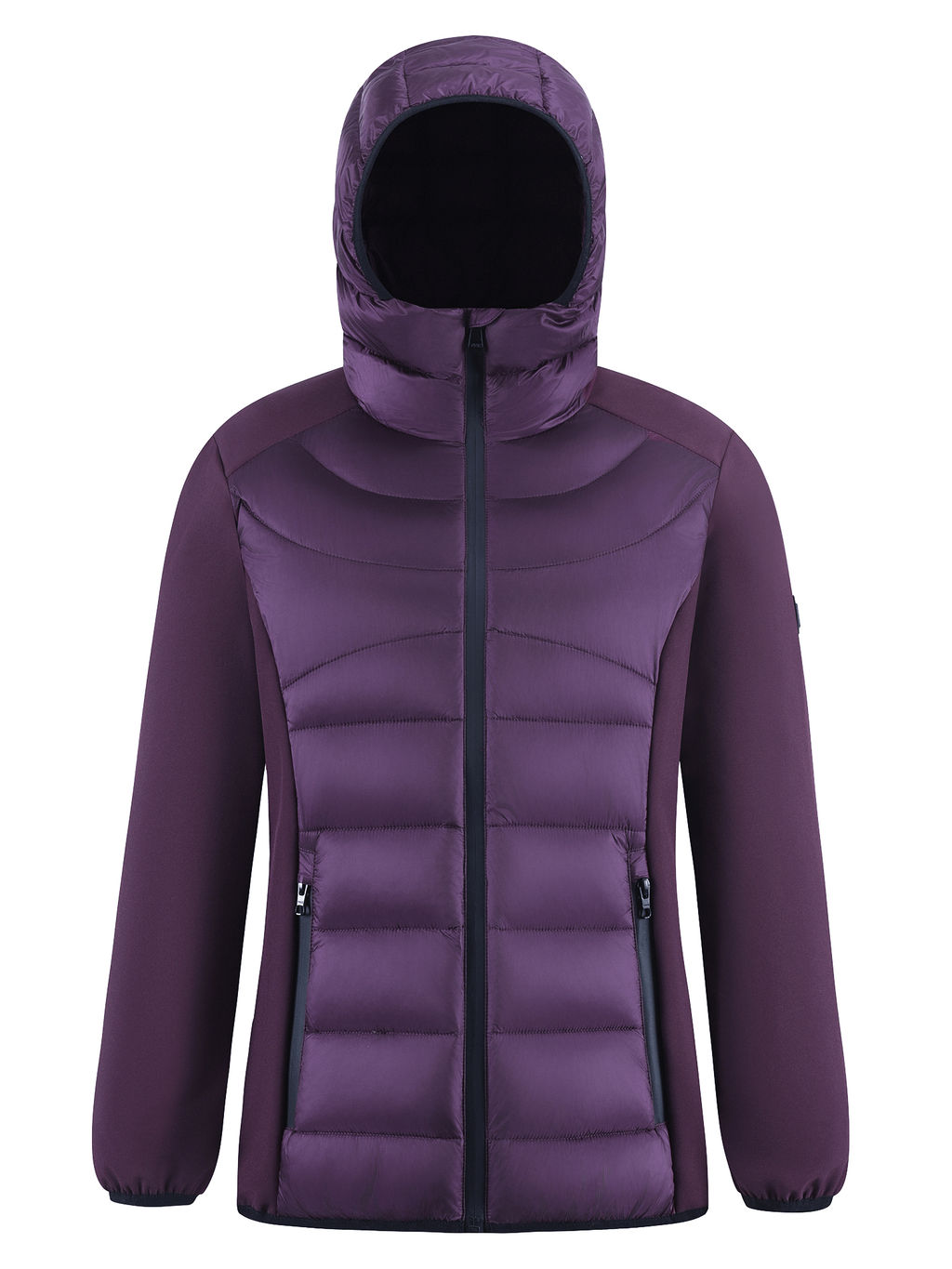 Куртка женская гибридная стёганая с капюшоном с графеновой подкладкой темно-фиолетового цвета 9626_1TF