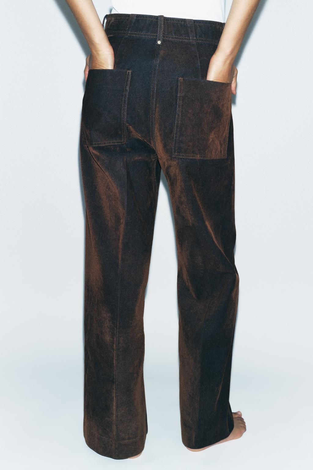 ZW COLLECTION WIDE-LEG HIGH-WAIST FLOCKED JEANS - Zara фото 4