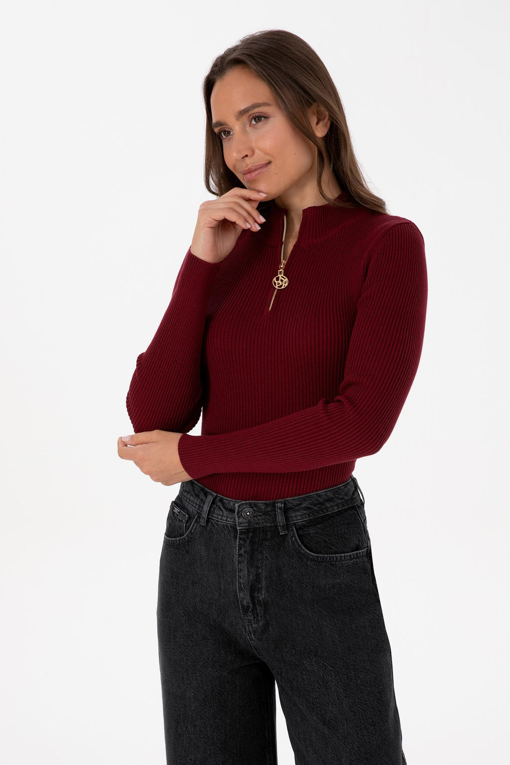 Kad_n Bordo V Yaka Fermuarl_ Kazak - U.s. polo assn фото 3