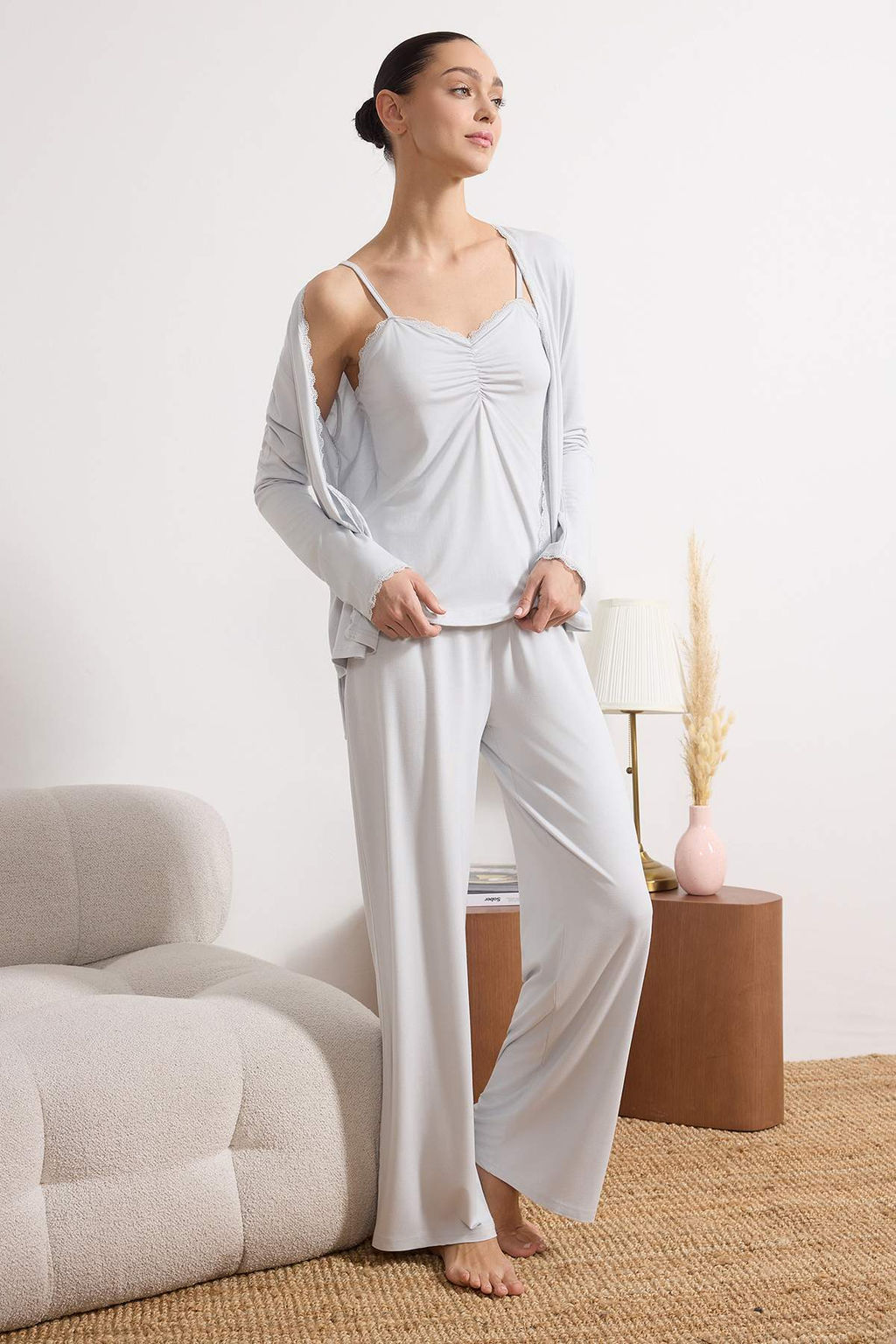 Siyah 3lu Dantelli Viskon Orme Pijama Tak?m? THMSS26PT00056