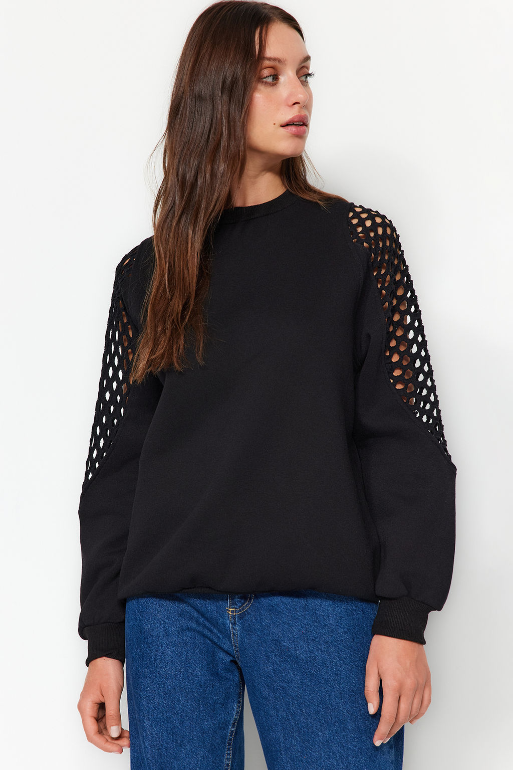 TRENDYOLMILLA Siyah File Detayl? Kal?n Ici Polarl? Regular/Normal Kal?p Orme Sweatshirt TWOAW24SW00134 фото 3