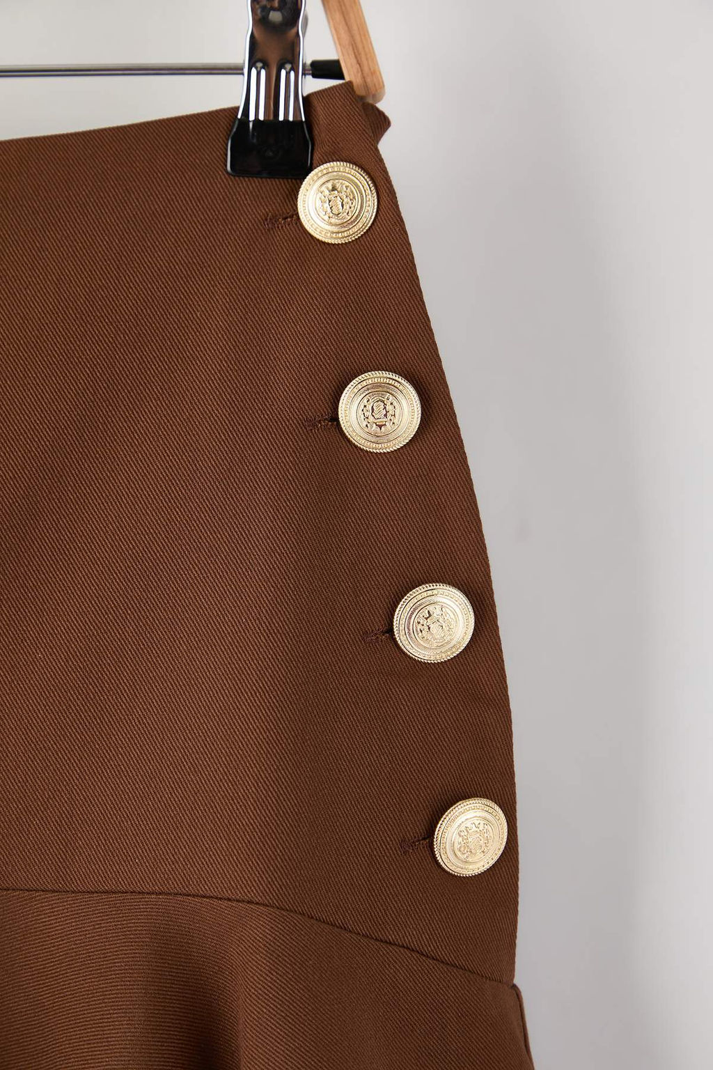 Koyu Kahverengi Dugme Detayl? Midi Boy Gabardin Pamuklu Klos Etek TWOAW26ET00033